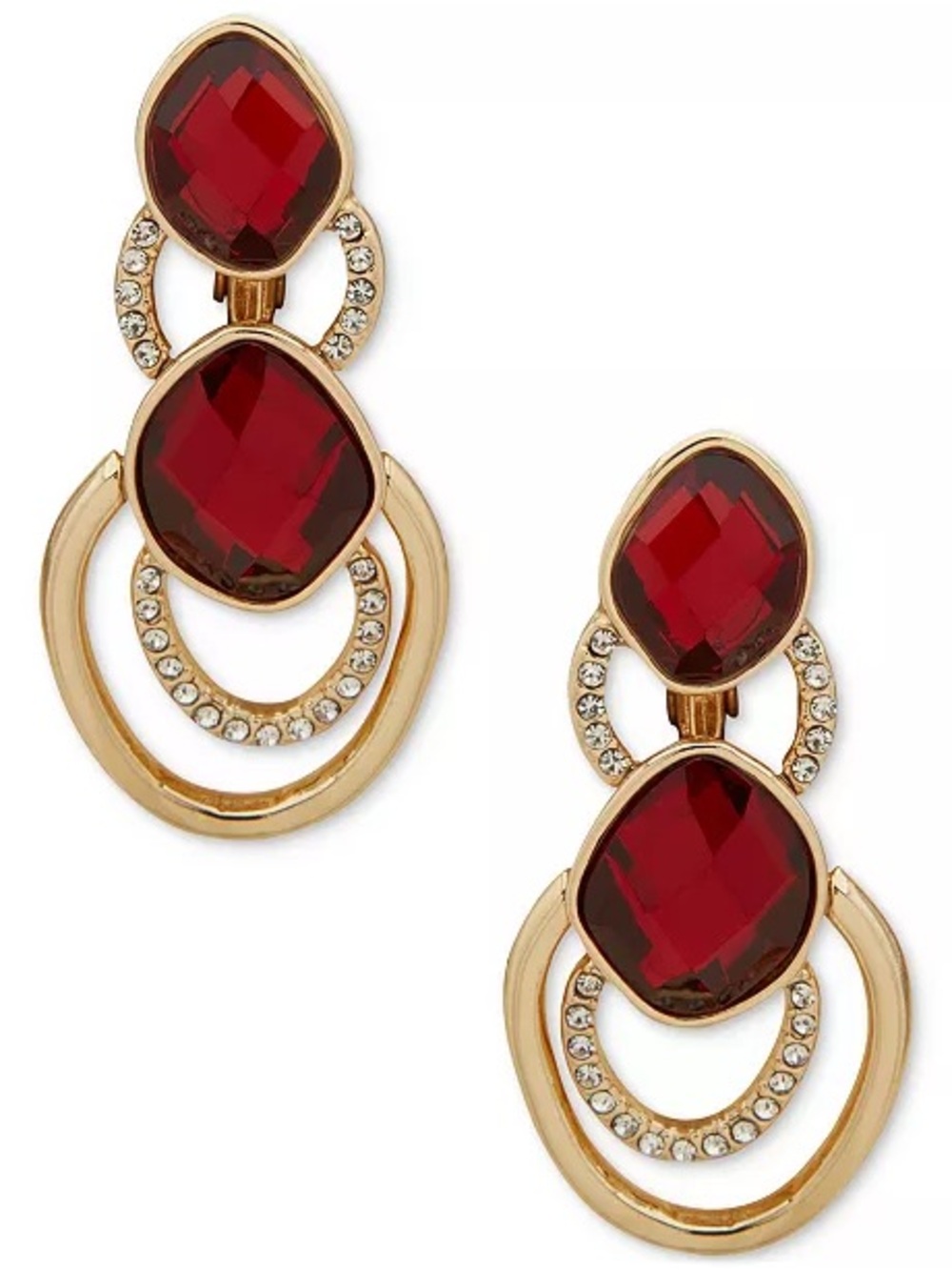 Anne Klein Gold-Tone Earrings with Deep Red Stones